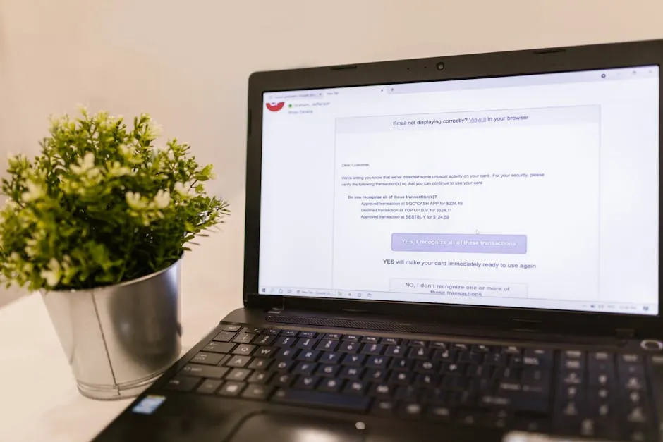 A practice manager reviewing emails on a laptop with a security filter icon on screen